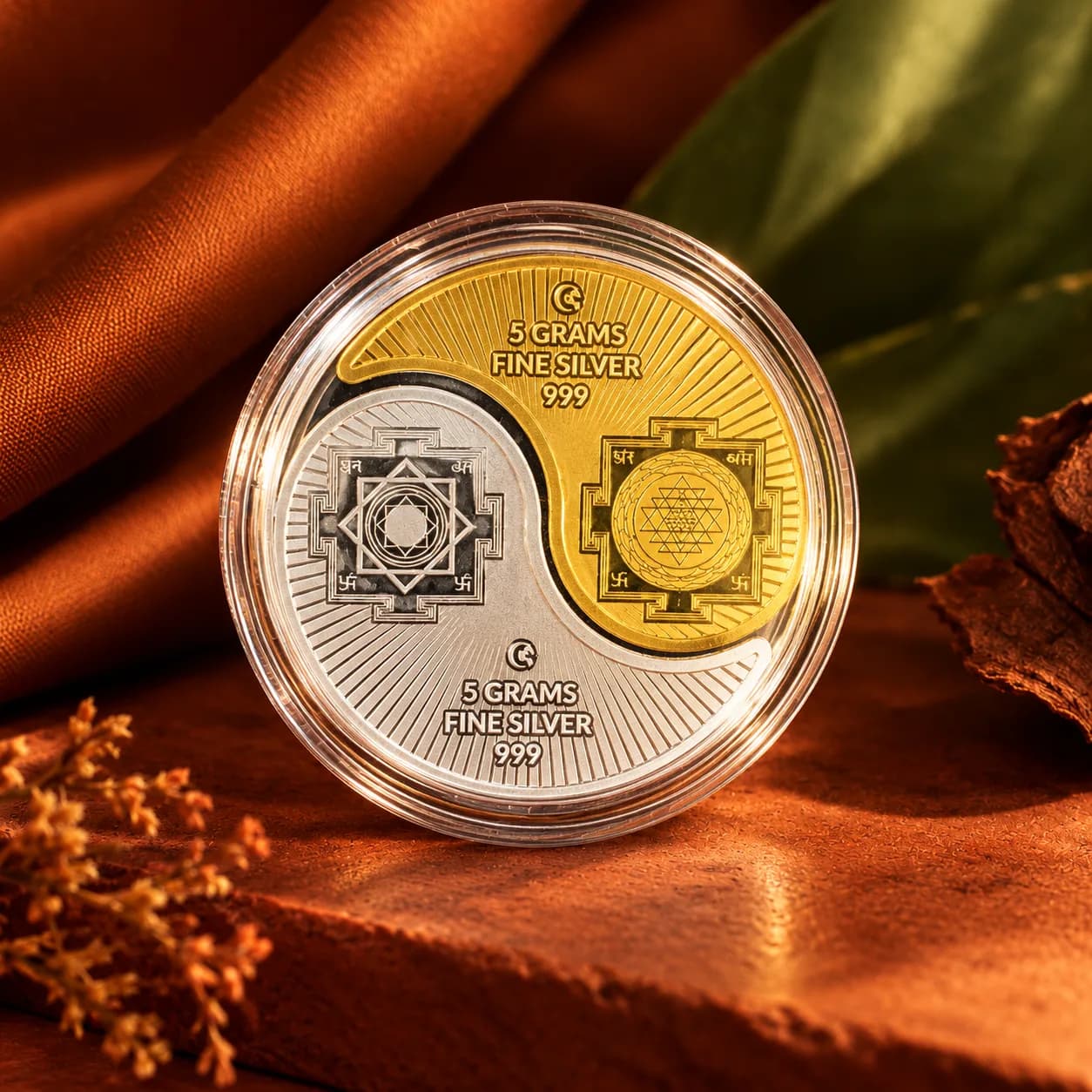 Verrah 10g Dual Tone Yantra Fine Silver Coin (5g Silver + 5g Gold Plated)